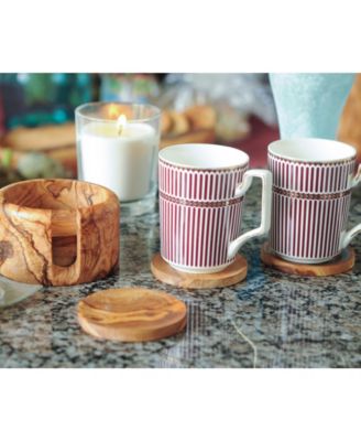 Olive Wood Coaster Set of 6 with Holder