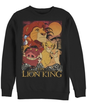 Disney Men's Lion King Happy Group Shot Sunset Crewneck Fleece