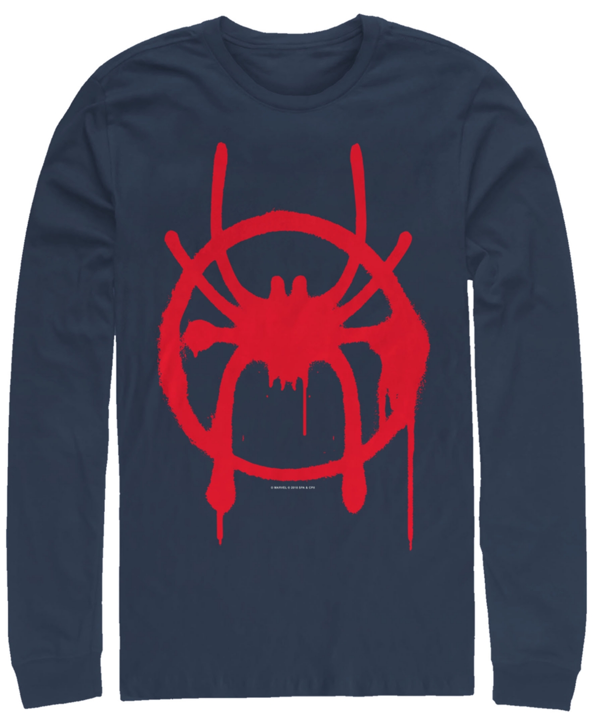 Marvel Men's Spider-Man Into the Spider-Verse Miles Morales Chest Logo, Long Sleeve T-shirt - Navy