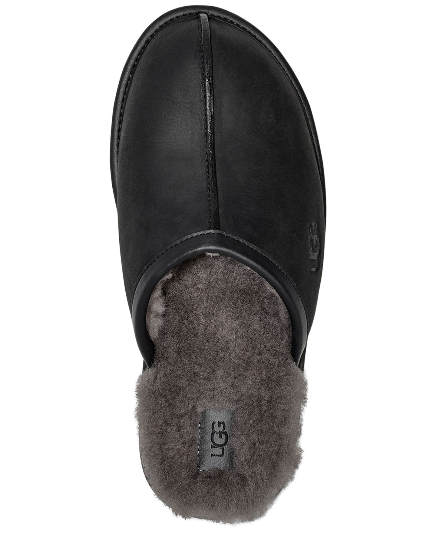 Мужские тапочки UGG® Scuff Leather Slippers, цвет: Чёрный — фото 3