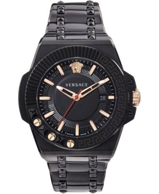 Versace - Men's Swiss Chain Reaction Black Ion-Plated Stainless Steel Bracelet Watch 45mm