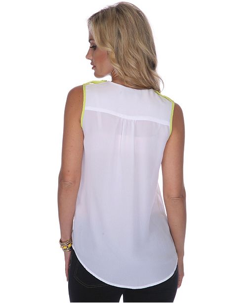 White Mark Sleeveless Chiffon ButtonDown Blouse & Reviews Tops