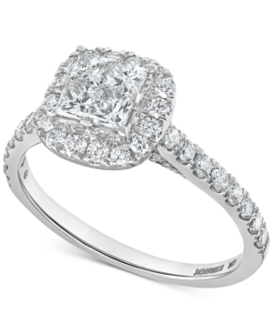 image of Diamond Princess Halo Engagement Ring (1-1/10 ct. t.w.) in 14k White Gold