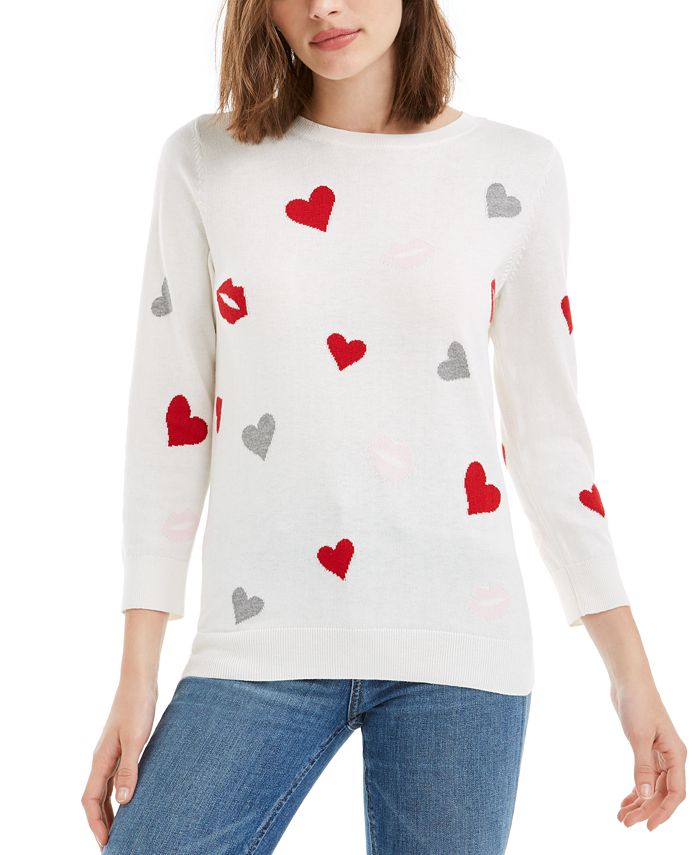 Maison Jules Printed 3/4-Sleeve Sweater, Created For Macy's - Macy's