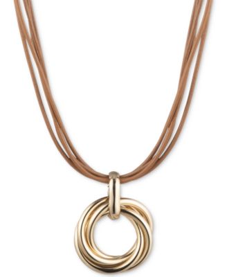Lauren Ralph Lauren - Multi-Row Leather Cord Knot Pendant Necklace
