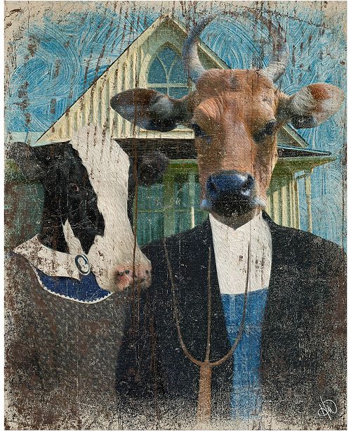 Creative Gallery American Gothic Cows Funny 20 X 16 Canvas Wall