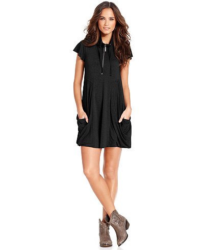 kensie Flutter-Sleeve Draped French-Terry Dress