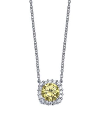 Multi Colored Cubic Zirconia Cushion Shape Pendant Necklace in Sterling Silver