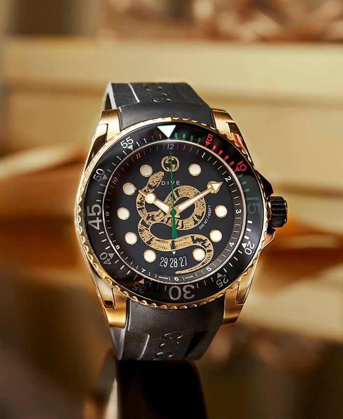 Gucci Men's Swiss Diver Black Rubber Strap Watch 40mm - Macy's
