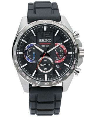 Seiko Men's Essentials Chronograph Black Silicone Strap Watch 43.9mm ...