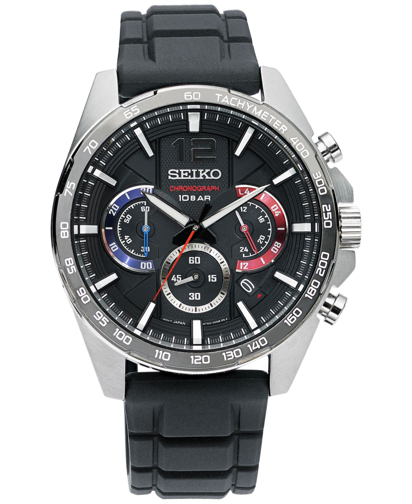 Мужские часы Seiko Essentials Chronograph Black Silicone Strap Watch 43.9mm — фото 1