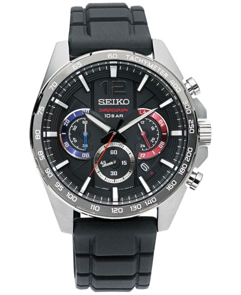 Мужские часы Seiko Essentials Chronograph Black Silicone Strap Watch 43.9mm