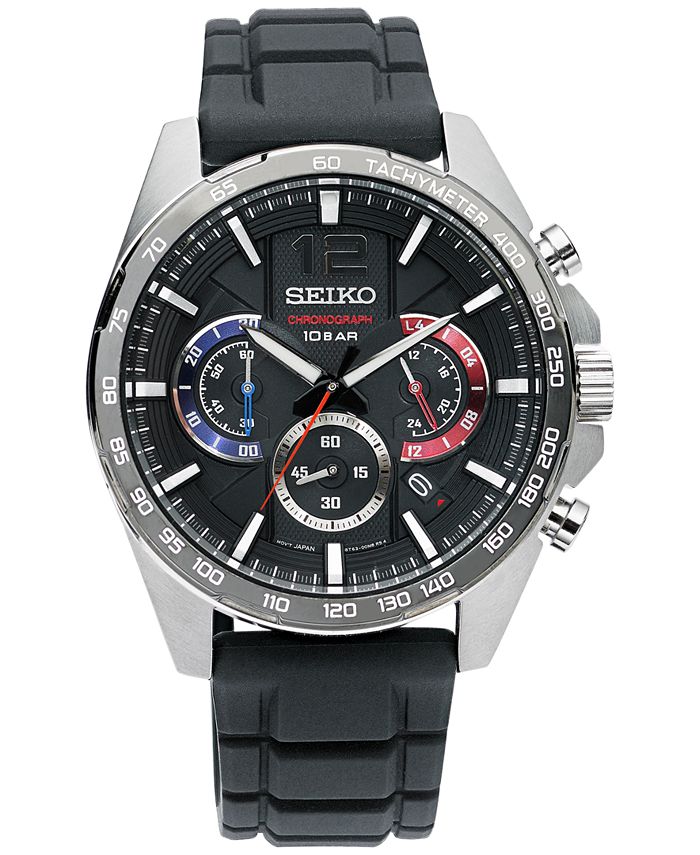Seiko Men's Essentials Chronograph Black Silicone Strap Watch  &  Reviews - All Watches - Jewelry & Watches - Macy's
