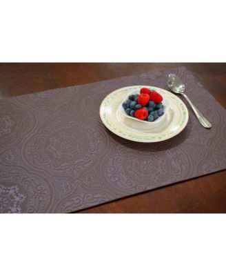 Faux Leather Hyde Park Slip Resistant Suede Backing Embossed 3D Surface Luxury 12" x 18" Place Mats - Set of 4