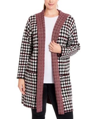 Joseph A - Plus Size Houndstooth Hooded Coatigan