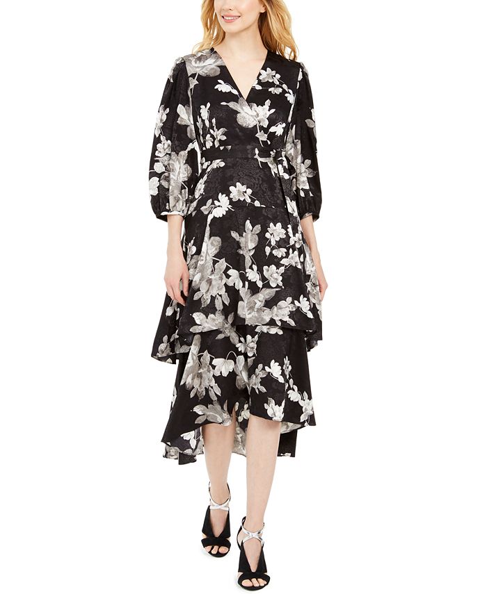 Calvin Klein Belted Printed Midi Tiered Dress - Macy's