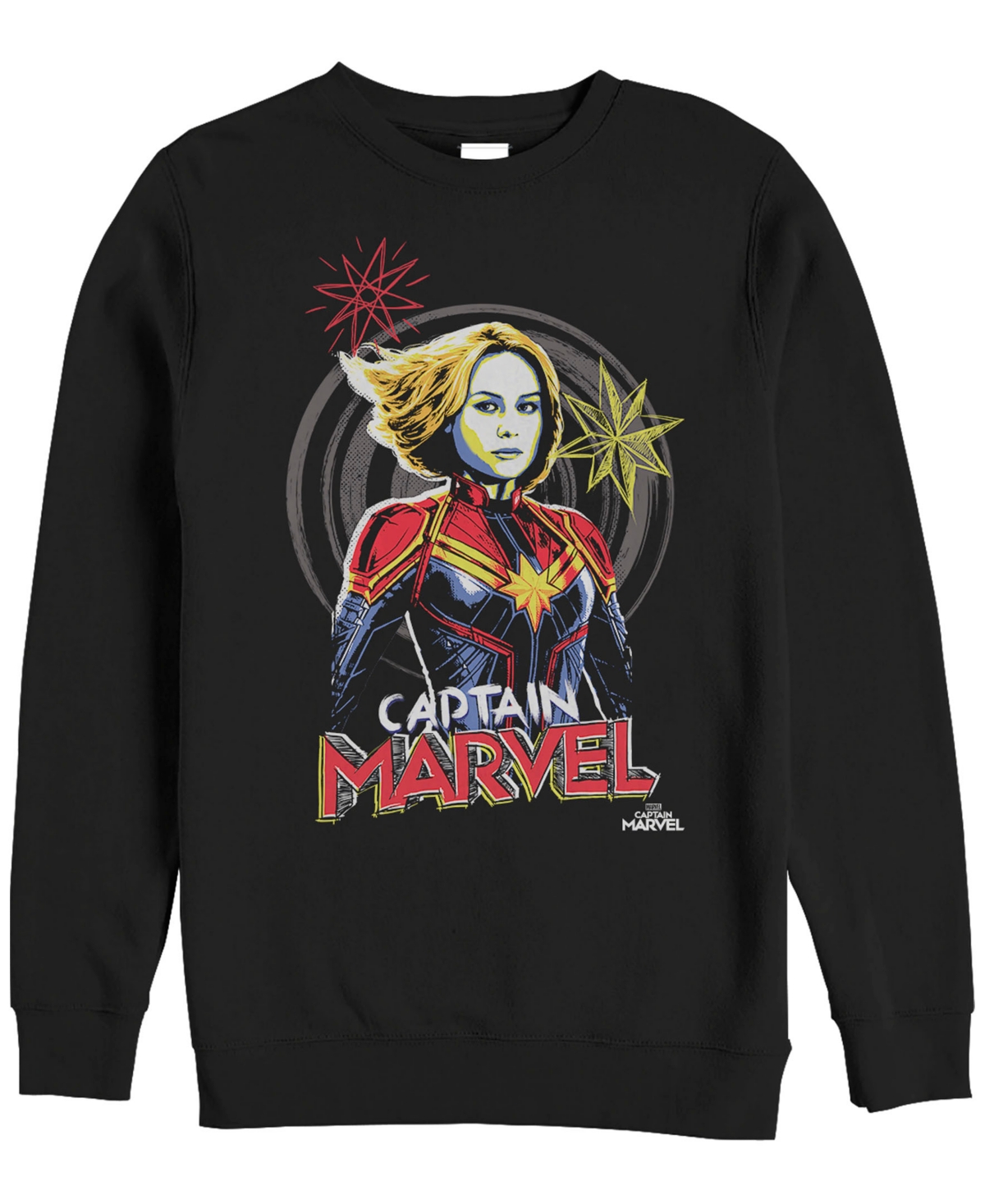 Marvel Men's Captain Marvel Hand Drawn Portrait, Crewneck Fleece