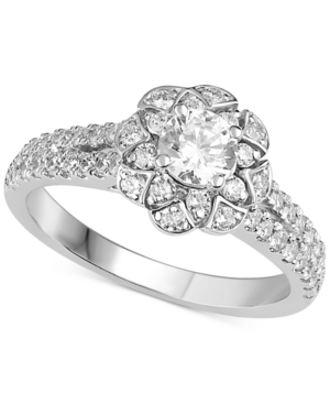 image of Diamond Floral Design Engagement Ring (1 ct. t.w.) in 14k White Gold