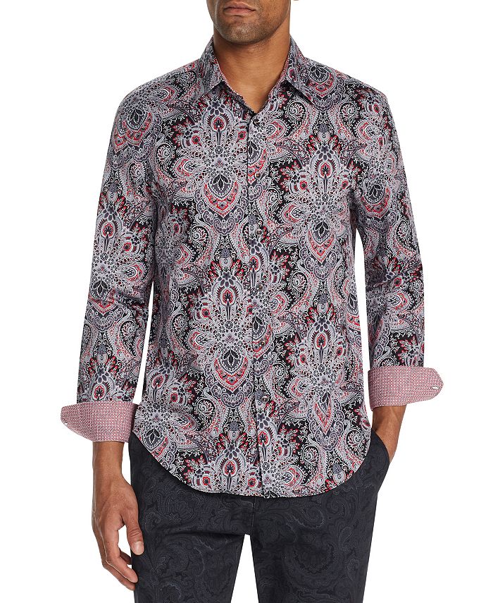 Tallia Men s Slim Fit Stretch Elaborate Paisley Long Sleeve Shirt
