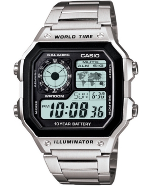 Shop Casio Unisex Digital Stainless Steel Bracelet Watch 39.5mm In Silver