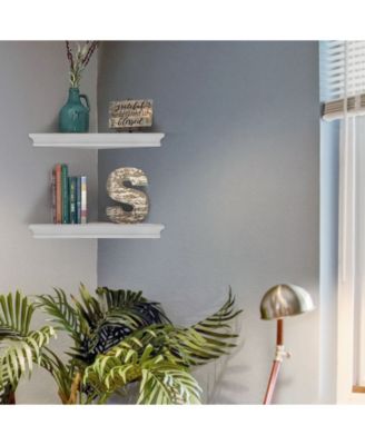 American Art Decor Wood Floating Corner Shelves, Set of 2