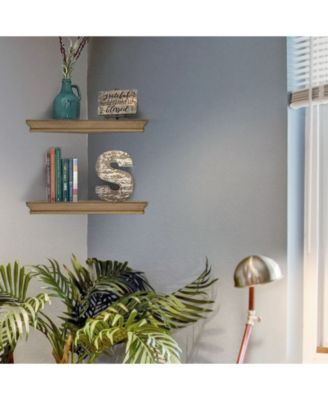 American Art Decor Rustic Wood Floating Corner Shelves, Set of 2
