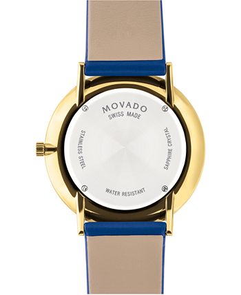 Movado - Unisex Swiss Modern Blue Leather Strap Watch 40mm