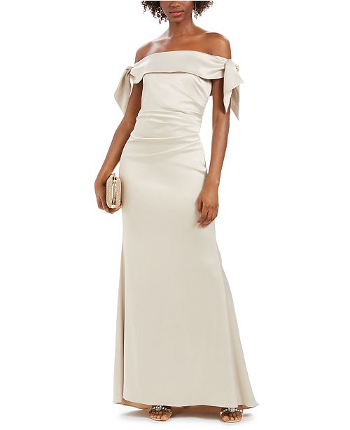 Vicki Off The Shoulder Satin Gown (Black)