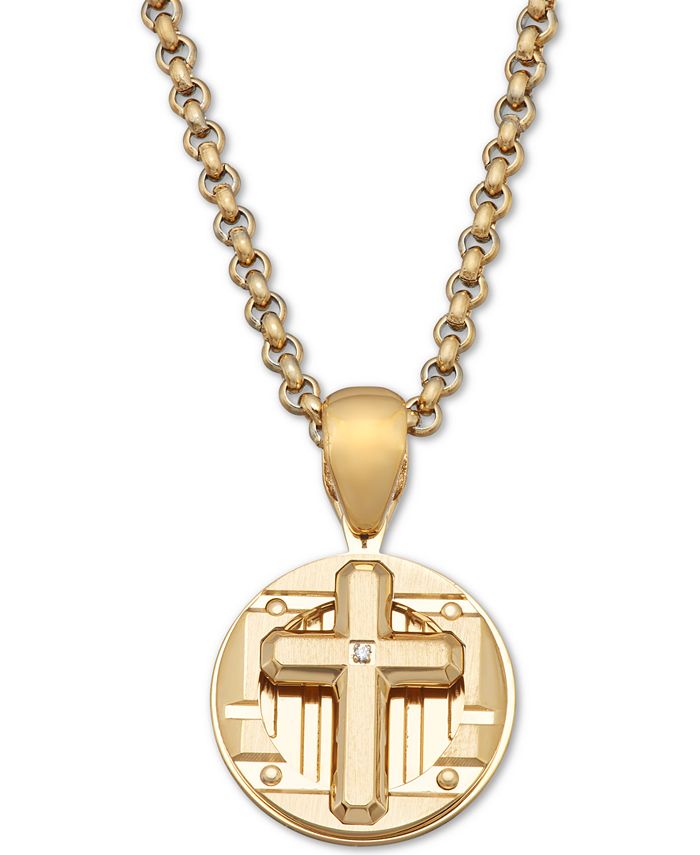 Macy's - Men's Diamond Accent Cross & Temple Disc 24" Pendant Necklace