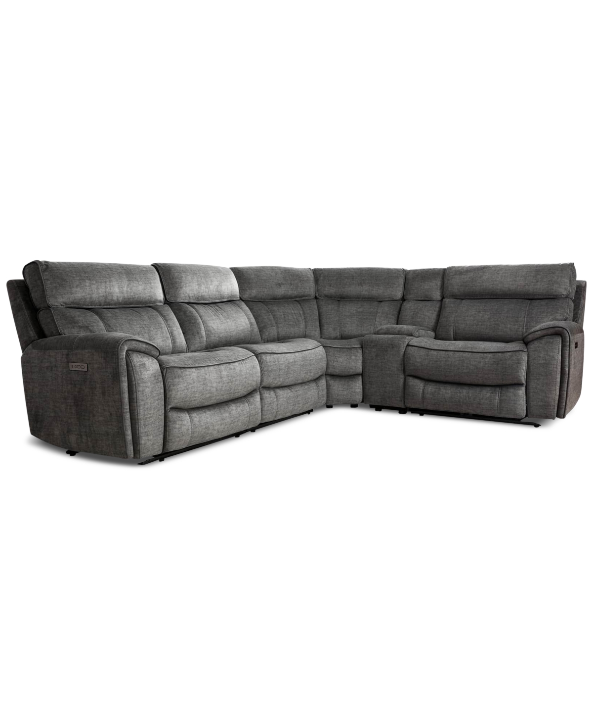 Furniture Hutchenson 5-pc. Fabric Sectional With 2 Power Recliners, Power Headrests And Console In Charcoal Moss