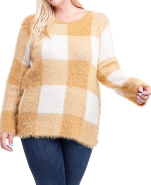 FEVER PLUS SIZE PLAID BUTTON-SIDE SWEATER