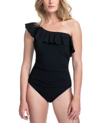 one shoulder tummy control swimsuit