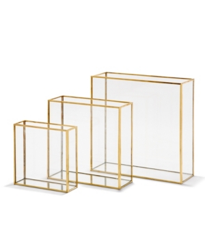 Two's Company Square Vases With Gold Metal Trim - Set Of 3