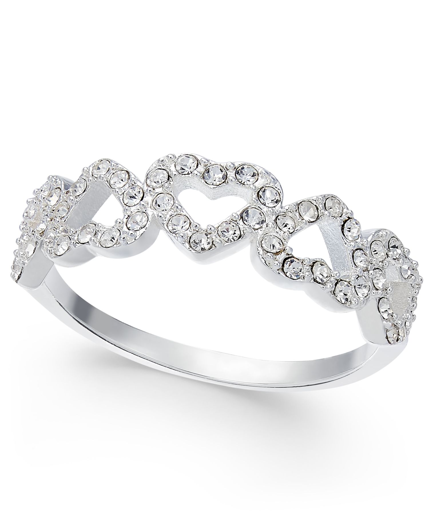 Fine Silver Plate or 18K Rose Gold Plate Pav&eacute; Open Heart Ring
