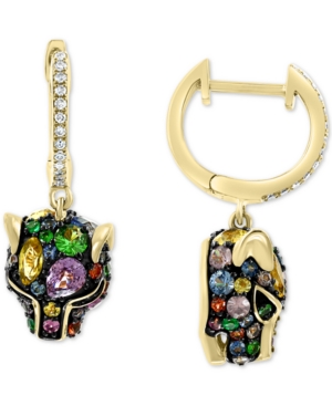image of Effy Multi-Sapphire (2-1/2 ct-t.w.) & Diamond (1/10 ct. t.w.) Panther Drop Earrings in 14k Gold