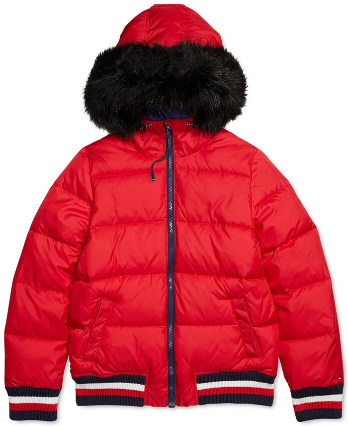 Tommy Hilfiger Women's Puffer Jacket with Faux Fur Hood and Magnetic ...