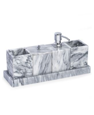 Vanity 5 Piece Marble Cloud Set with 2 Tumblers, 1 Canister with Lid, 1 Dispenser and 1 Tray
