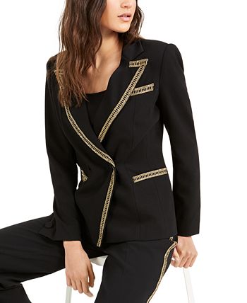 Black blazer with gold trim hot sale