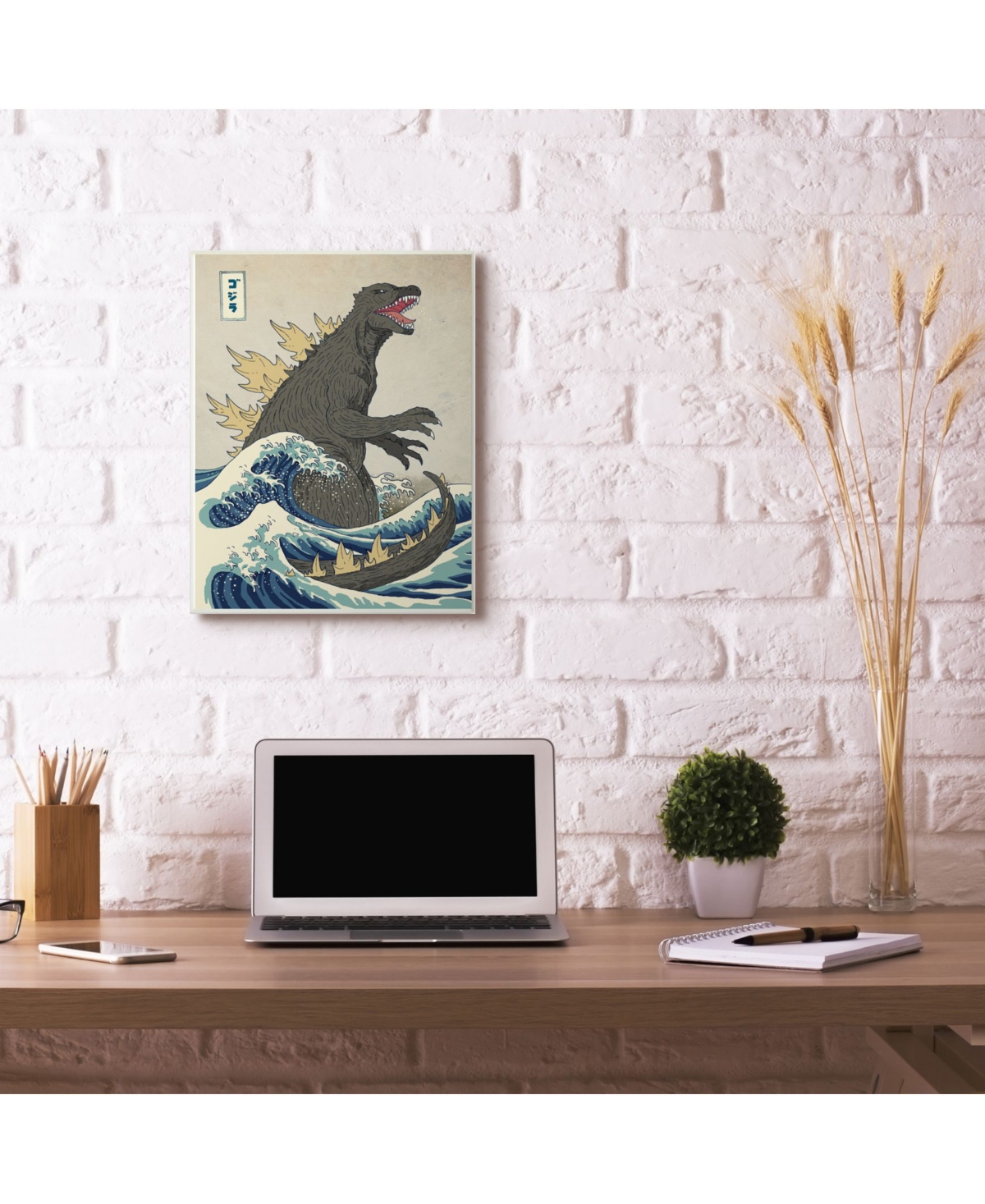 Stupell Industries Godzilla in The Waves Eastern Poster Style Illustration Wall Plaque Art, 12.5