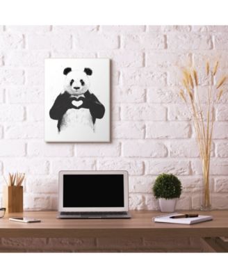 Black and White Panda Bear Making A Heart Ink Illustration Wall Plaque Art, 10" L x 15" H