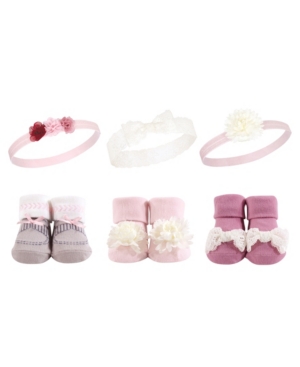 image of Hudson Baby Baby Girl Headband and Socks Set 6-Piece