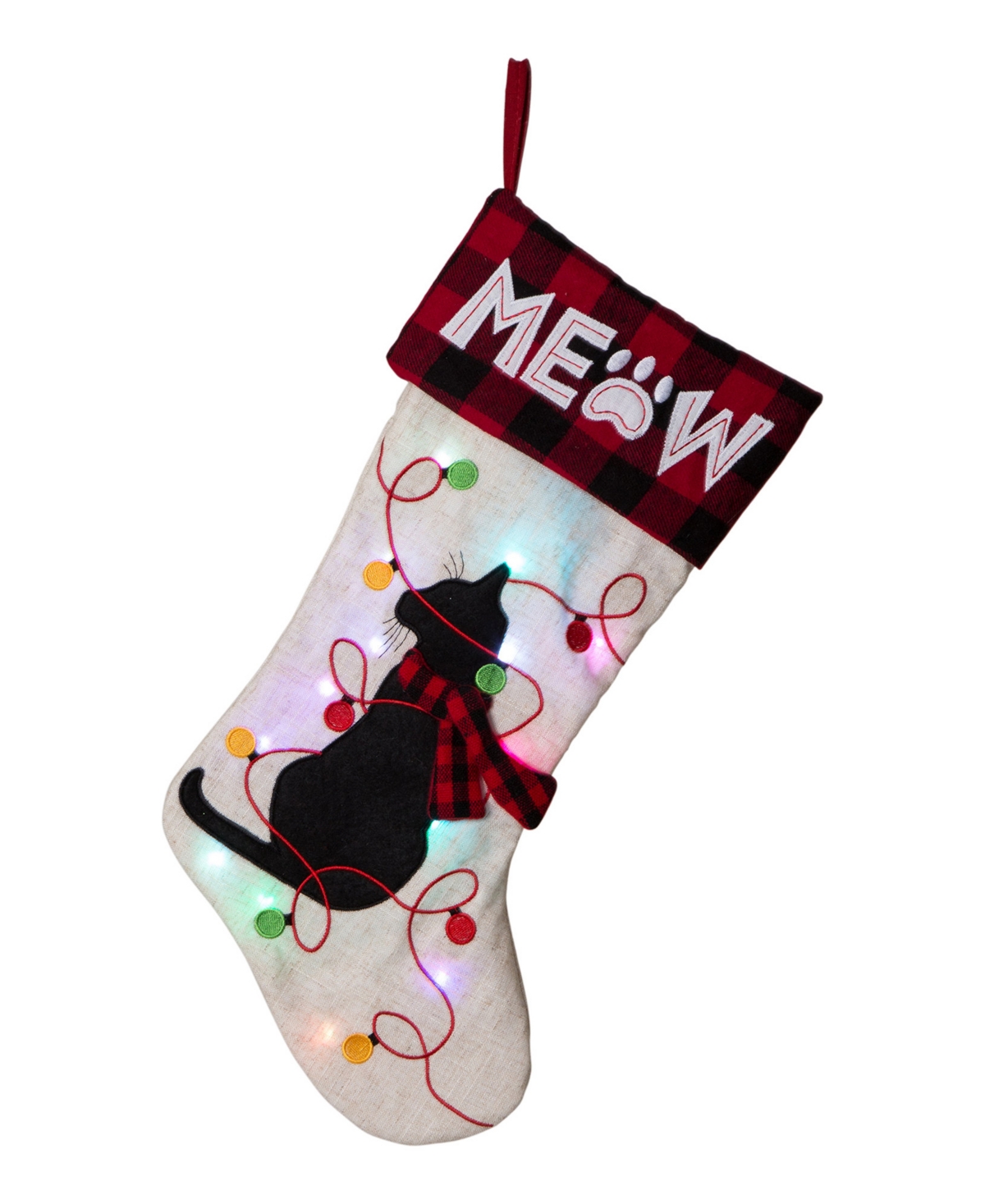 Glitzhome Led Embroidered Linen Christmas Stocking - Cat