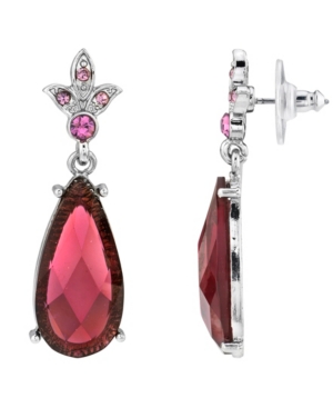 image of 2028 Silver-Tone Stone and Crystal Teardrop Earrings