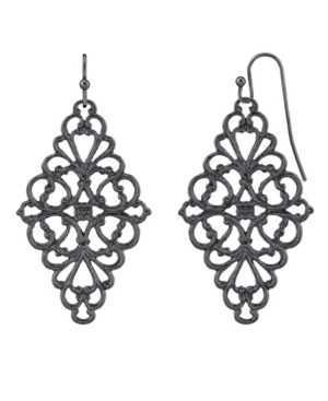 image of 2028 Black-Tone Filigree Diamond Drop Earrings