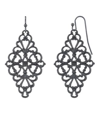 2028 Black-Tone Filigree Diamond Drop Earrings - Macy's