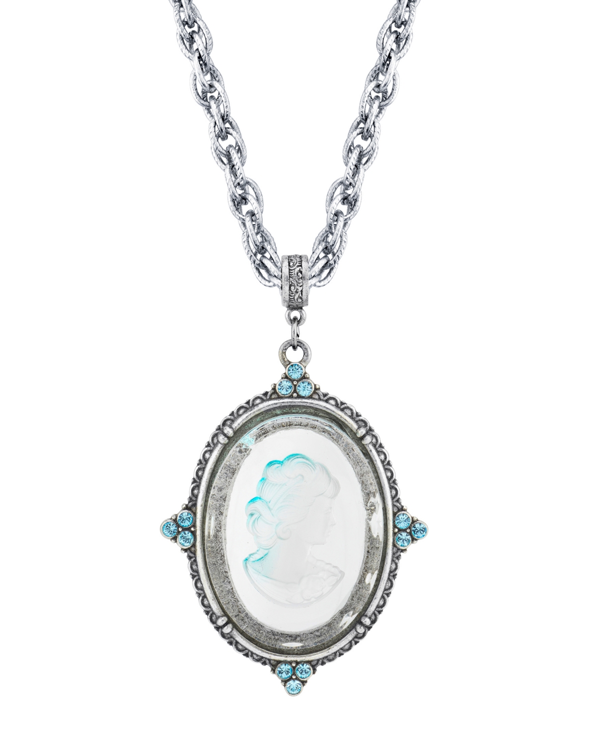 2028 Silver-tone Crystal Accents Necklace In Blue