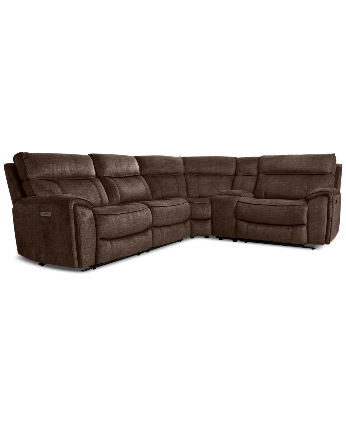 Furniture Hutchenson 5-pc. Fabric Sectional With 2 Power Recliners, Power Headrests And Console In Chocolate Brown