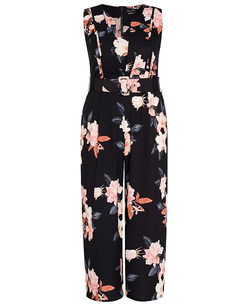 City Chic Trendy Plus Size Sencha Belted Floral-Print ...