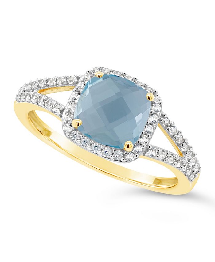 Macy's - Blue Topaz (1-5/8 ct. t.w.) and Created White Sapphire (1/4 ct. t.w.) Ring in 10k Yellow Gold