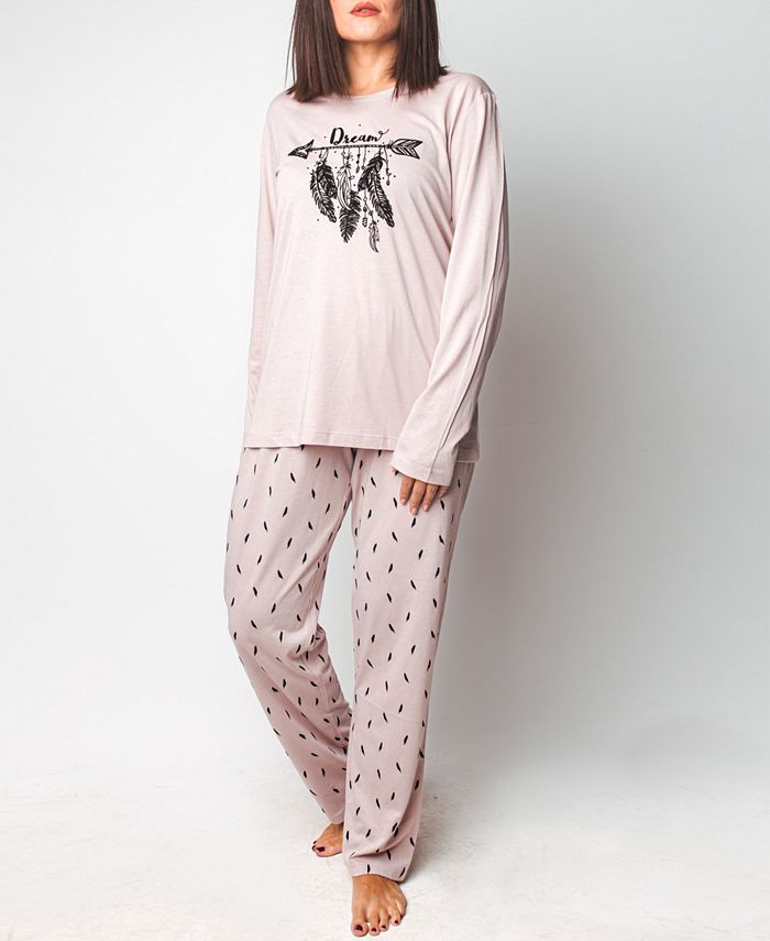 MOOD Pajamas Mood Pajama Soft Feather Long- Sleeve Pajama Set - Macy's
